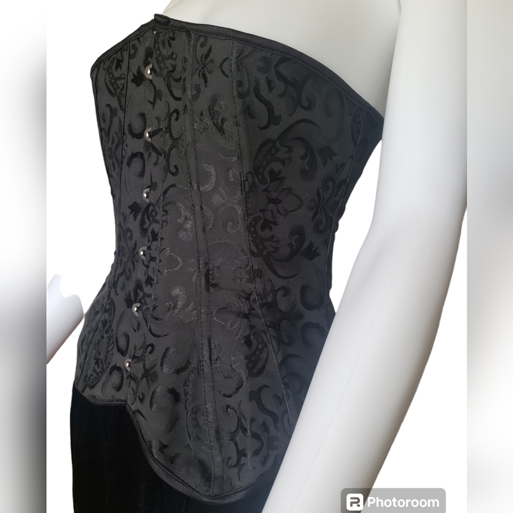 Women's Black Jacquard Strapless Lace-Up Back Bustier Corset Top Size M - Picture 4 of 17